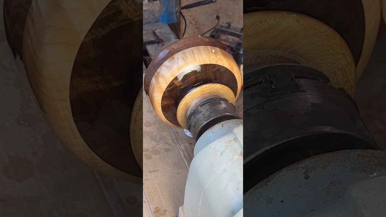 Black walnut and maple bowl, finish work. 