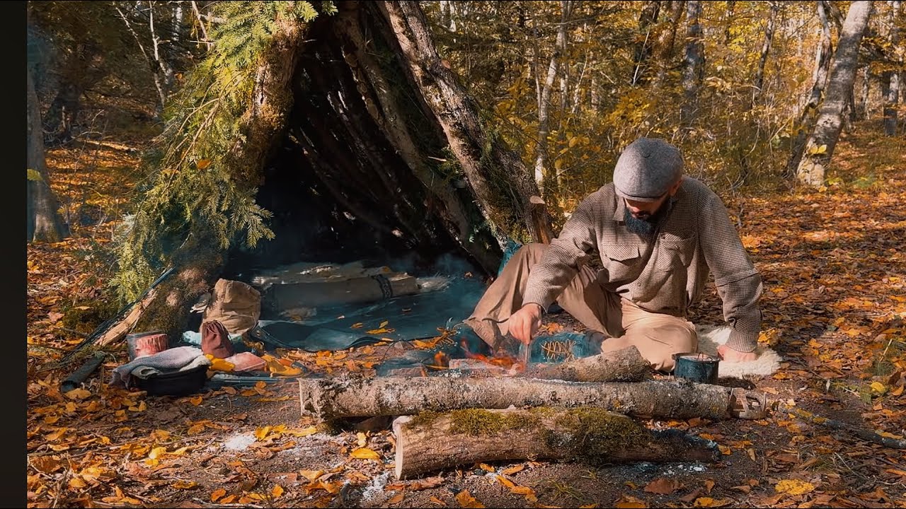 No Tent, No Sleeping Bag – Primitive Survival Alone in Cold Forest ...