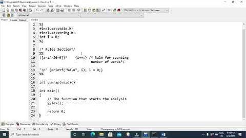 Lex program to count the number of words.