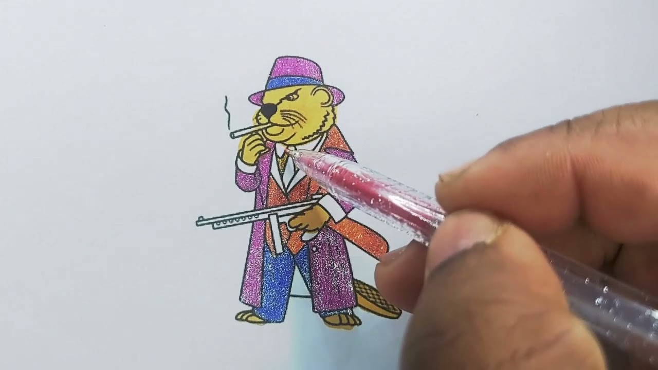 Coloring a rat with a gun 