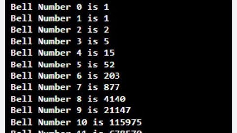 No of equivalence relations from A to A using BELLS TRIANGLE