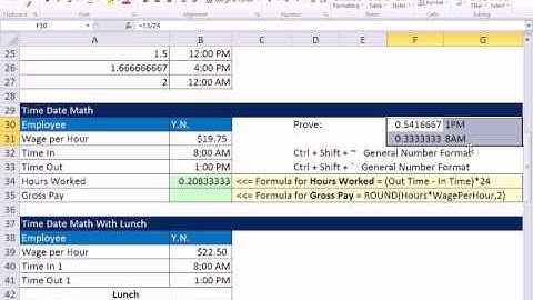 Excel 2010 Business Math 43: Excel Time Number Formatting & Excel Time Math