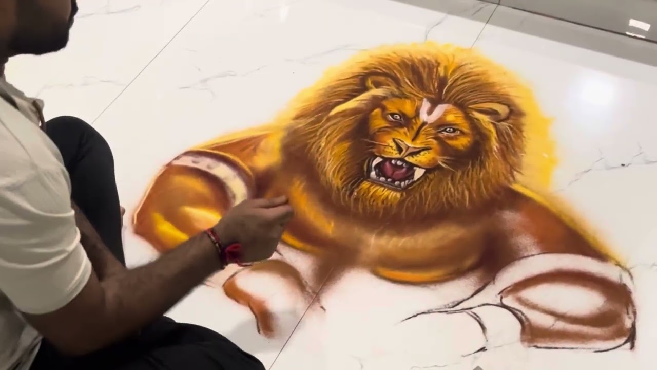 Maha avatar Narasimha freehand rangoli 😍 #nageshart7  #lordvishnu 