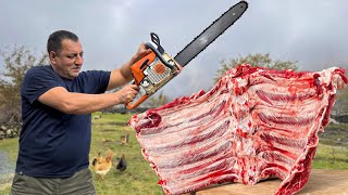 Huge Beef Ribs Cooked in the Oven! Popular Dish in the Village of Azerbaijan