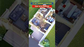 22×40 Ground Floor Plan | 1BHK &amp; Car Parking #houseplan #home #shorts