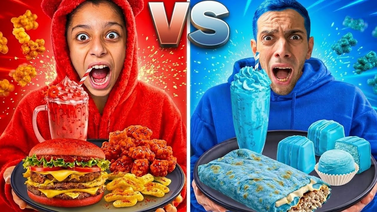 24H VIVRE MANGER UNE SEULE COULEUR ! Rouge VS Bleu (One Color 24H Challenge)