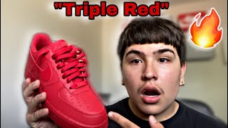 triple red air force 1 on feet