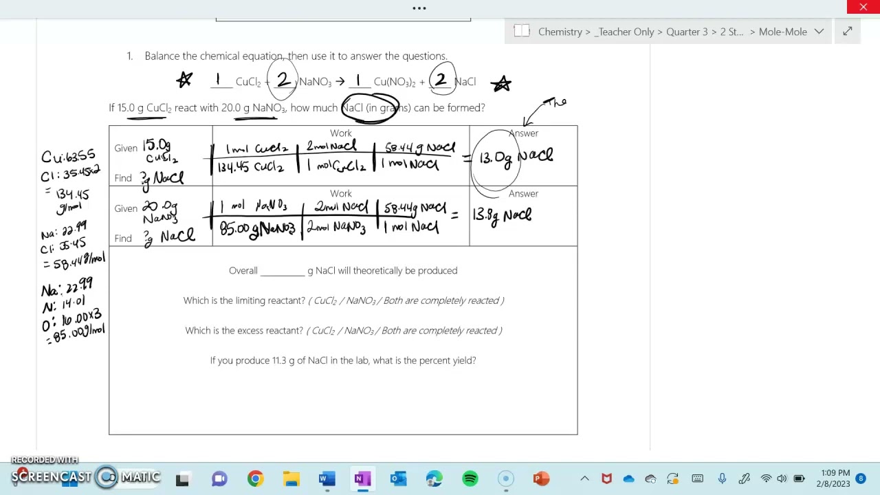 Limiting Reactant and Percent Yield