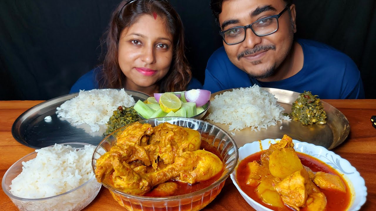 Bengali 🔥 Spicy Chicken Curry Thali | Desi Style Murgir Jhol Bhaat Mukbang | Couples Eating Show