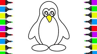 How to Draw Penguin Easy. Learning Colors for Kids. Coloring Book for Kids with Colored Markers
