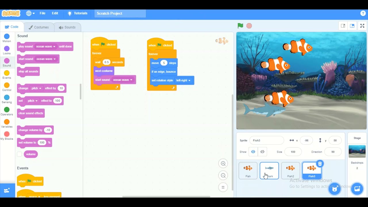 Scratch Lesson 23(Beautiful fish tank)