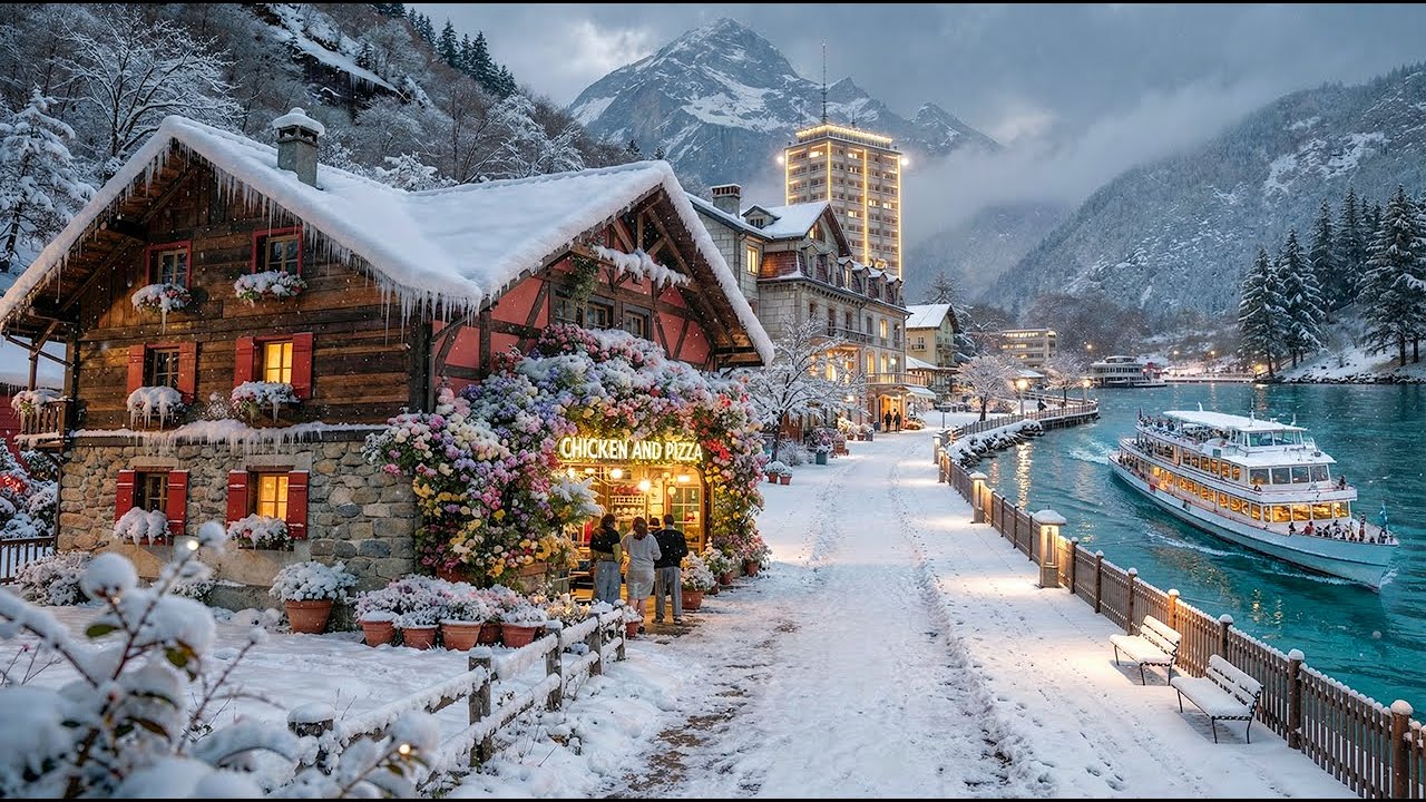 Early Morning Snowfall in Interlaken  4K | The Most Beautiful Swiss Alps Winter Beauty