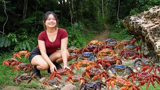 Catching Giant Mountain Crabs in the Rain to Sell at Local Market & Caring for Family | Forest Life screenshot 2
