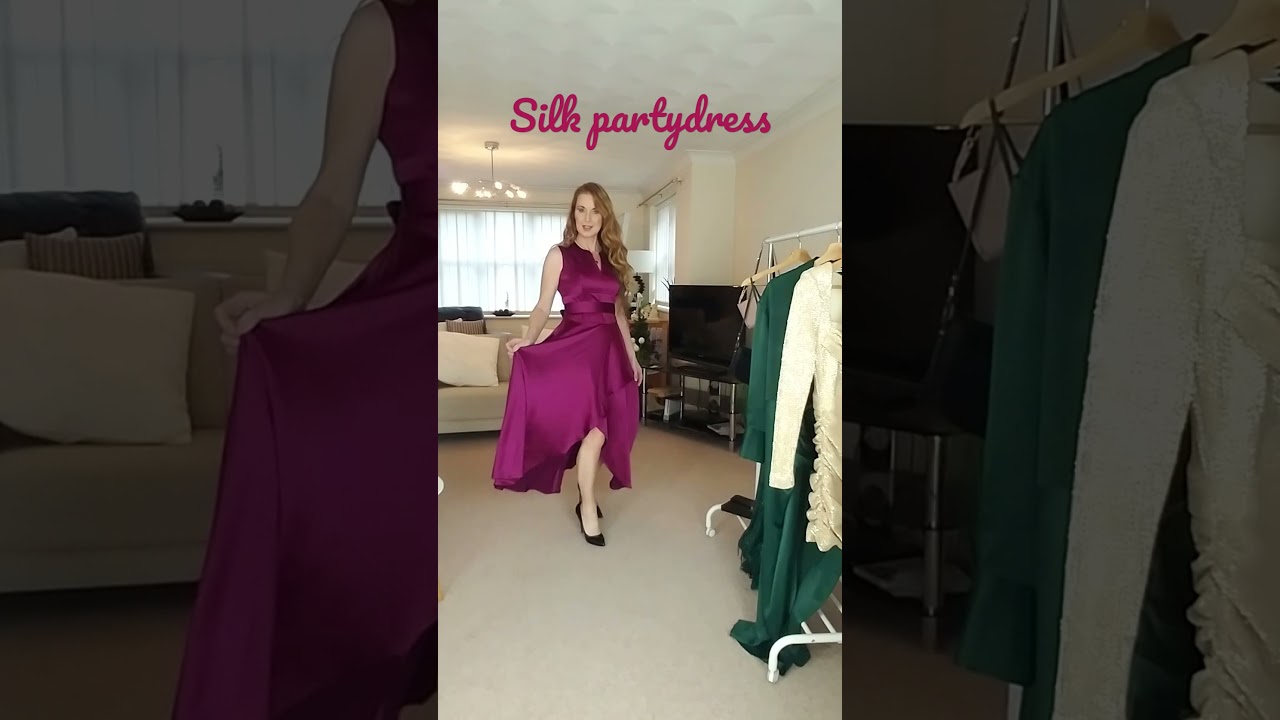 silk partydress tryon and nylon stockings and high heels. 