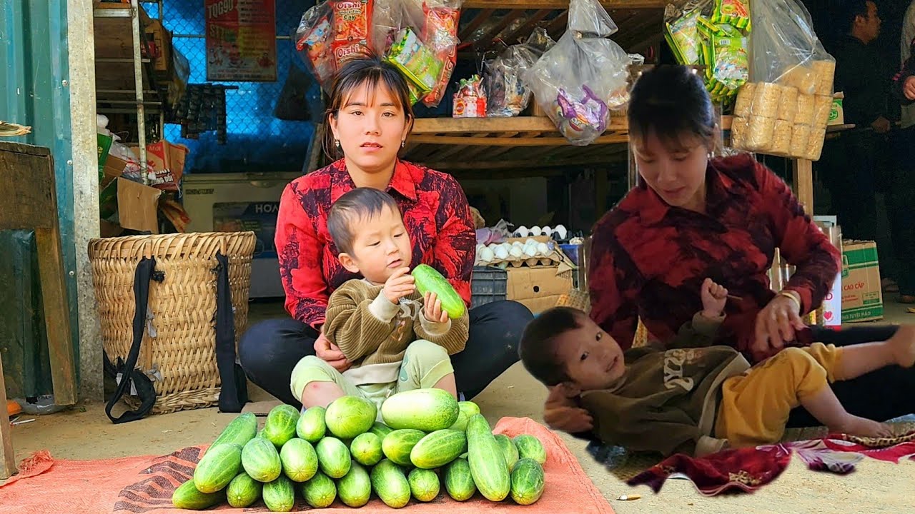 single mother: harvesting cucumbers to sell at the market, cooking, and ...