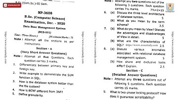 BSC 3RD SEM CS DATA BASE MANAGEMENT SYSTEM NP DEC 2020 | CCSU