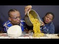 ASMR RICE AND CASSAVA FUFU WITH OGBONO SOUP BRINGING POT TO THE TABLE AFRICAN FOOD MUKBANG 