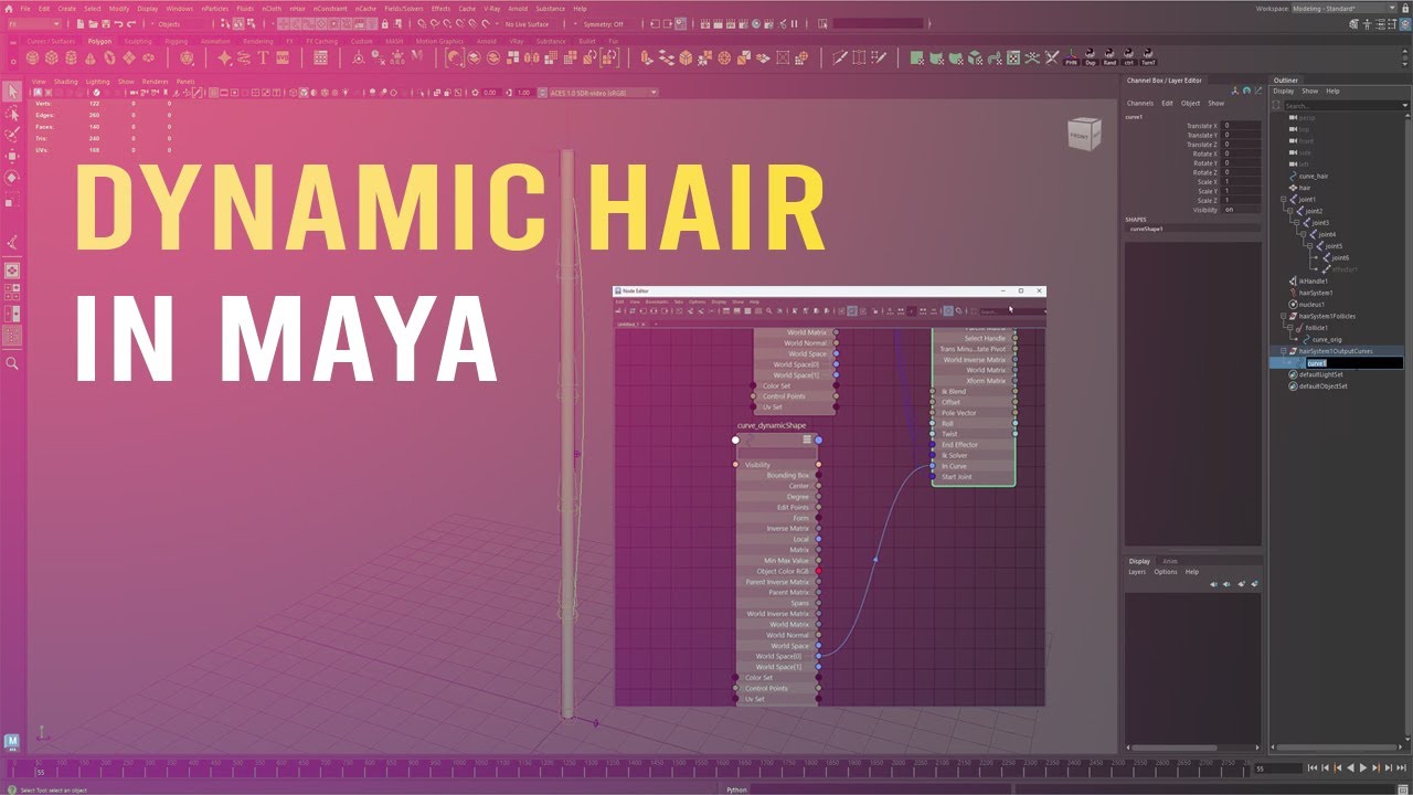 Create a dynamic hair movement in Maya and attach it to a skinned mesh (nHair)