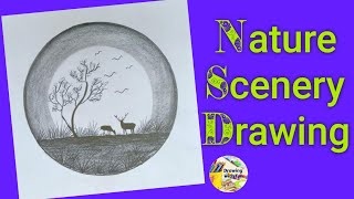 Nature scenery drawing || Nature at night || Easy scenery drawing and in circle