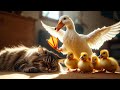 Funny Ducklings Looking for a Sleeping Cat | Amazing Animal Friendship Moment
