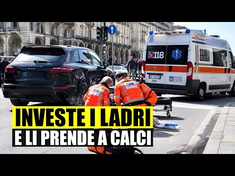Video ULTIM'ORA INVESTE I LADRI CON IL SUV CHE L'HANNO DERUBATO E LI PRENDE A CALCI. UNO È GRAVE - TORINO