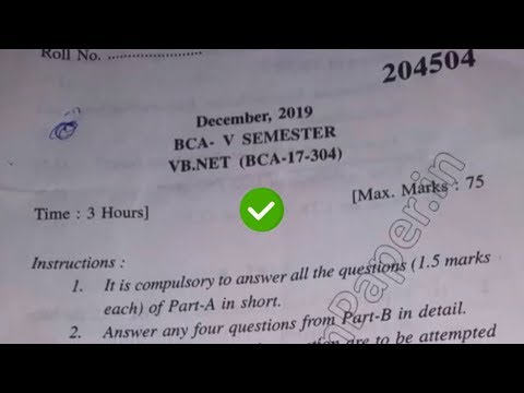 YMCA BCA 5th Sem Visual Basic Dot Net Question Paper