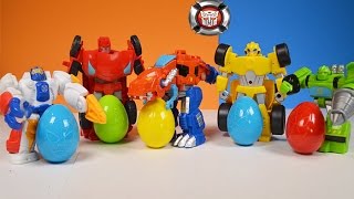 Surprise Eggs Many Transformers Rescue Bots, Optimus Prime Dino Bot, Boulder, High Tide, Bumblebee
