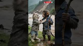 #CatHero #MonkeyHero #FloodRescue #AnimalBravery #InspiringStory #CartoonShort #AnimalFriends