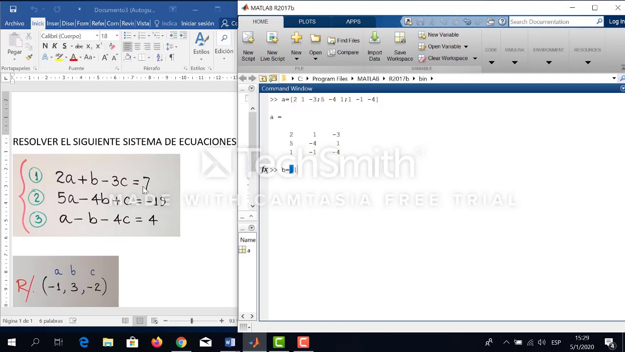 Sistema de Ecuaciones Lineales en MATLAB - YouTube