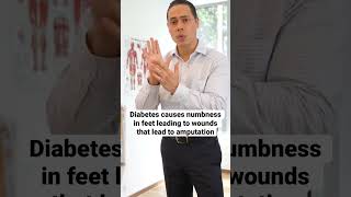 Diabetes causes numbness in feet that leads to wounds that can lead to amputations.