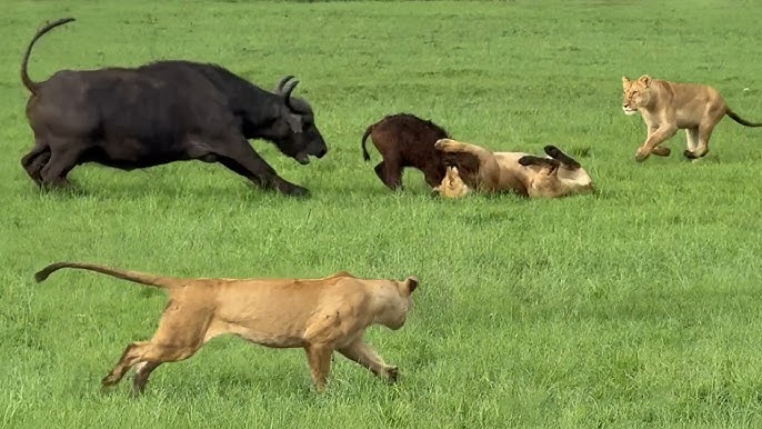 Loving Mother & Herd Do All They Can to Save Baby Buffalo from Lions