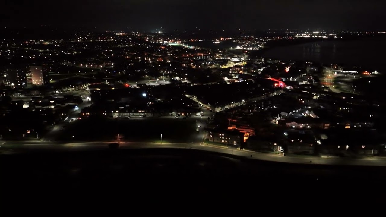Night Flight Along Saltcoats Shore and Ardrossan South Beach. 