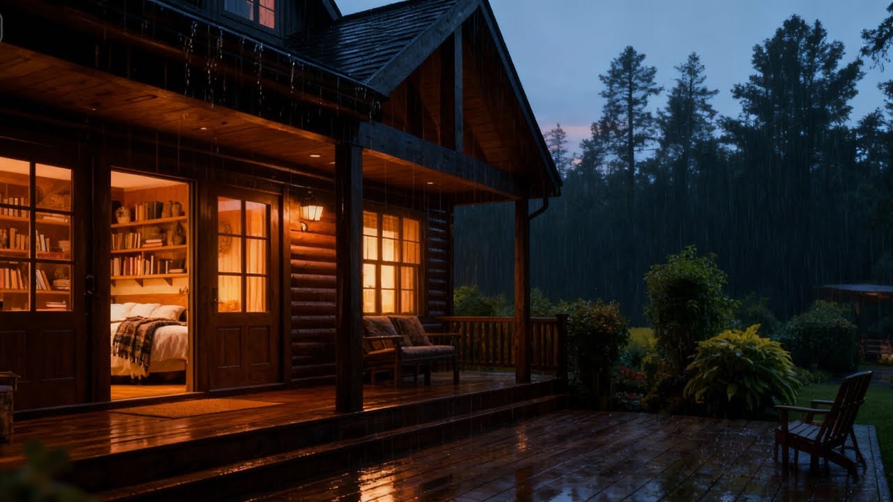 Cozy Cabin Rain at Night 🌧️ Ultimate Forest Ambience for Deep Sleep for ...