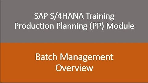Video 49 - SAP S/4 HANA Production Planning (PP) module training - Batch Management Overview.