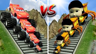 Big & Small Monster Truck Lightning Mcqueen vs Train Doll Squid Game - which is best? | BeamNG.Drive