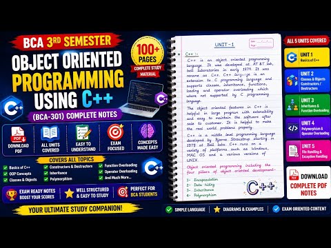 C++ BCA-301 Notes PDF | Object Oriented Programming Using C++ | BCA 3rd Semester | All Units