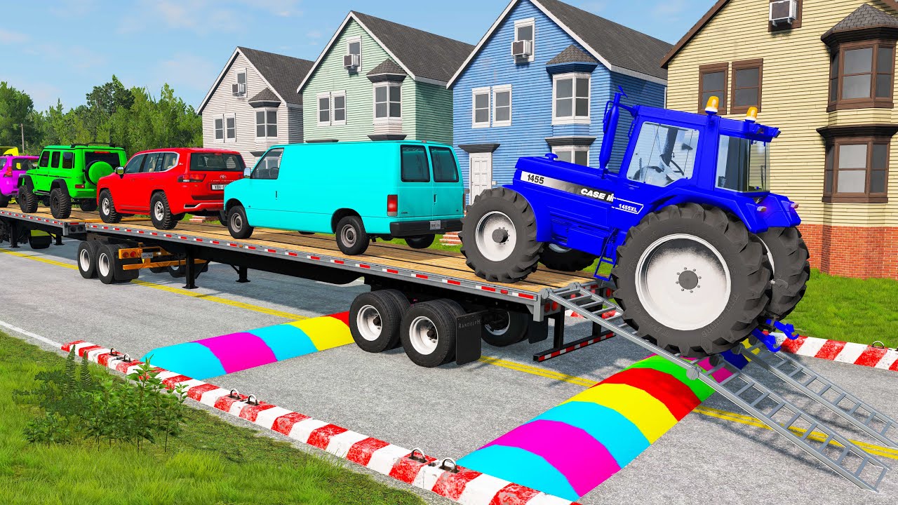 Flatbed Truck Mcqueen | Transportation with Truck - Pothole vs Car #5 - BeamNG.Drive