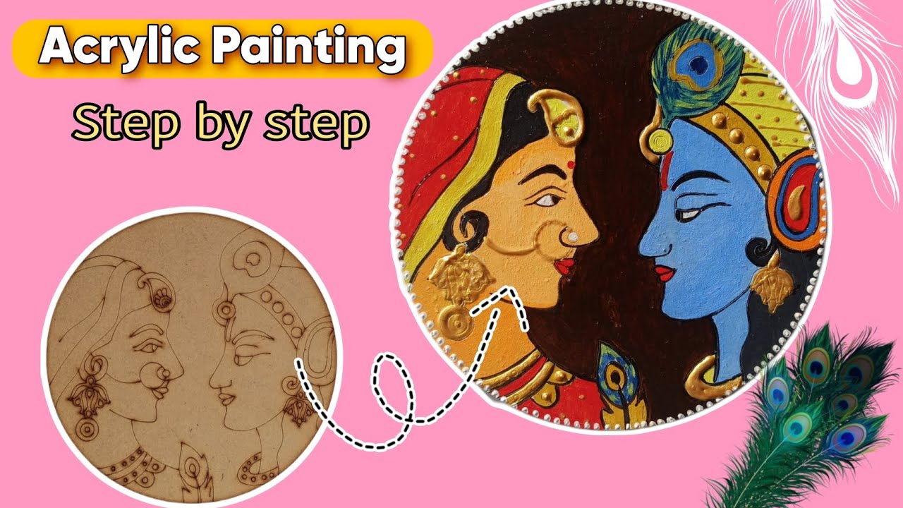 Radha Krishna Acrylic painting for beginners on premarked MDF base❤️😱