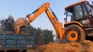 JCB Backhoe Leveling Field & Loading Soil Dump Video