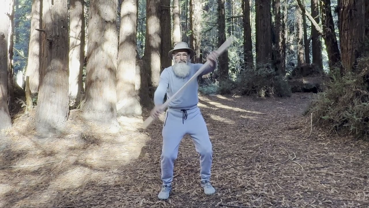 Standing Medicine for Sitting Disease - Stick Stretching in the Forest with Short Stick demo Tai Chi