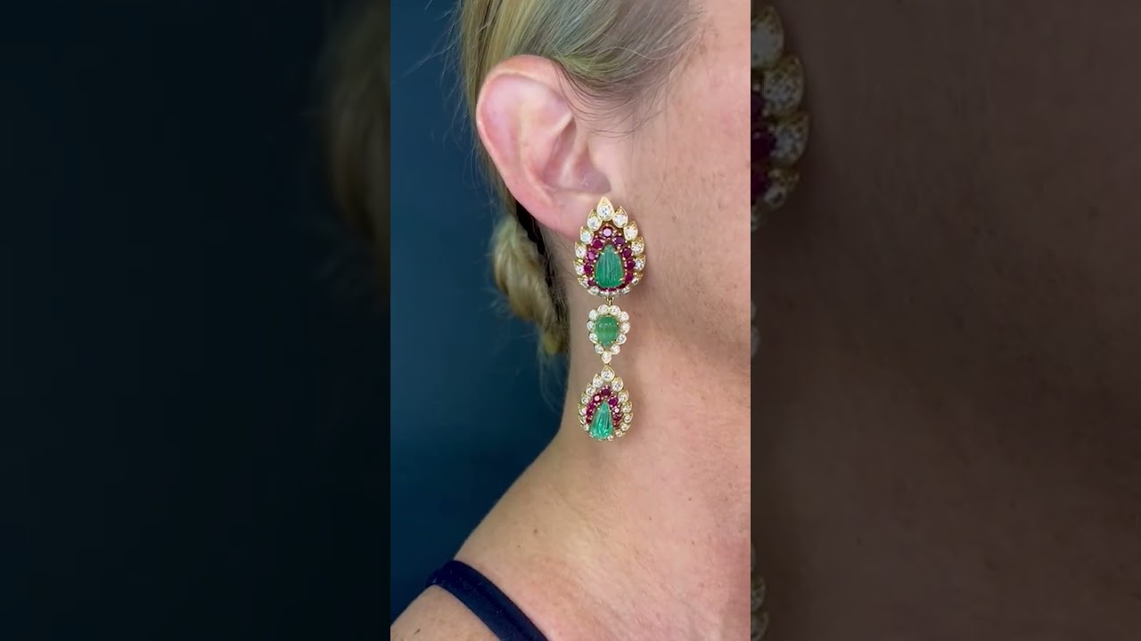 Cartier 18K Emerald Ruby & Diamond Mughal Earrings - Hill Auction Gallery