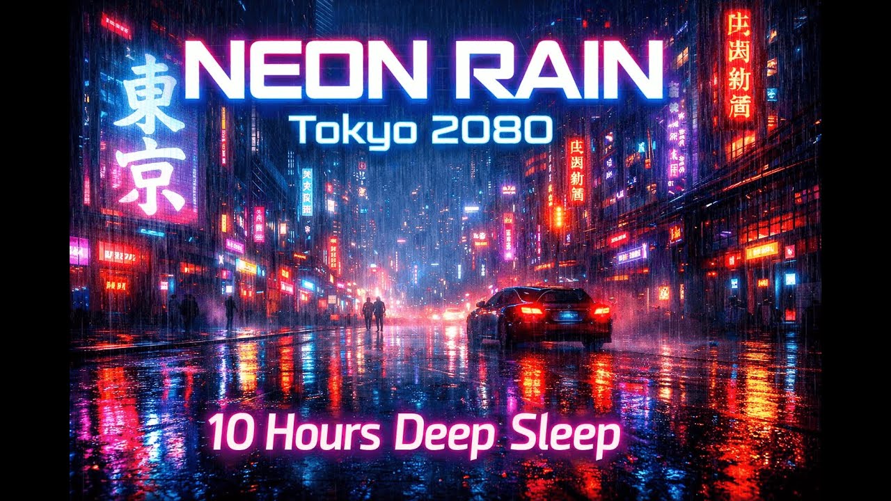 Rainy Neon Tokyo 2080 • Cyberpunk City Ambience for Deep Sleep | 10 Hours