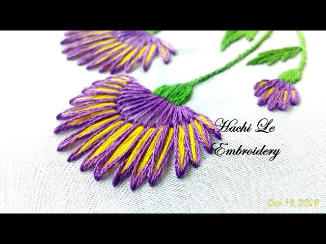 Hand Embroidery Tutorial for Beginners | Long-tailed Lazy Daisy Stitch | Cách thêu hoa cúc 2 màu