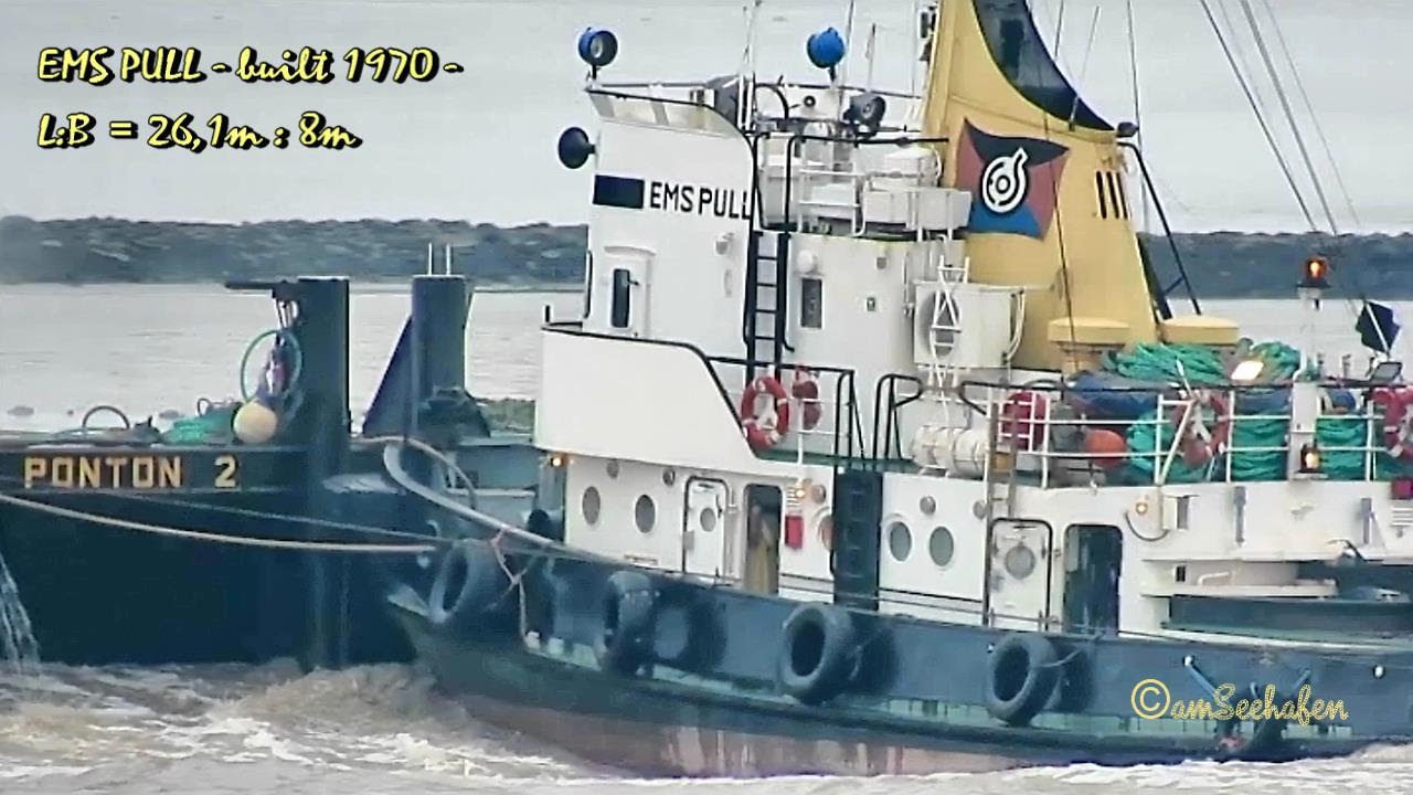 tug EMS PULL CQJD IMO 7017909 with barge EMS PONTON 2 Schlepper mit Ponton in Emden