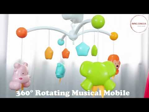 Музична карусель Мобіль на ліжечко з проектором грає пісні малюкові для сну нічник 4 підвіски брязкальце, видео 1