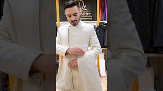 white Sherwani with a white shawl #shortsvideo #love #fashion #wedding screenshot 1