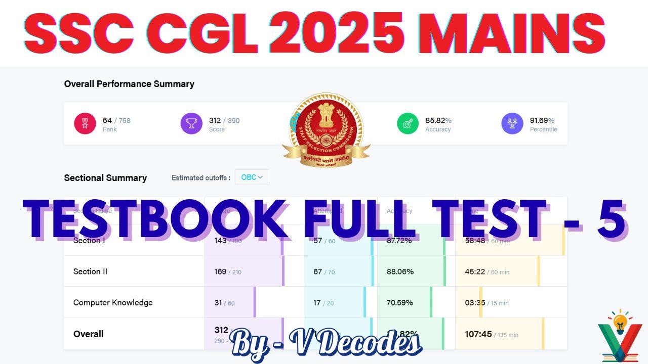TESTBOOK Full Test - 5 | SSC CGL 2025 MAINS | SSC CGL 2025 Mains Mock ...