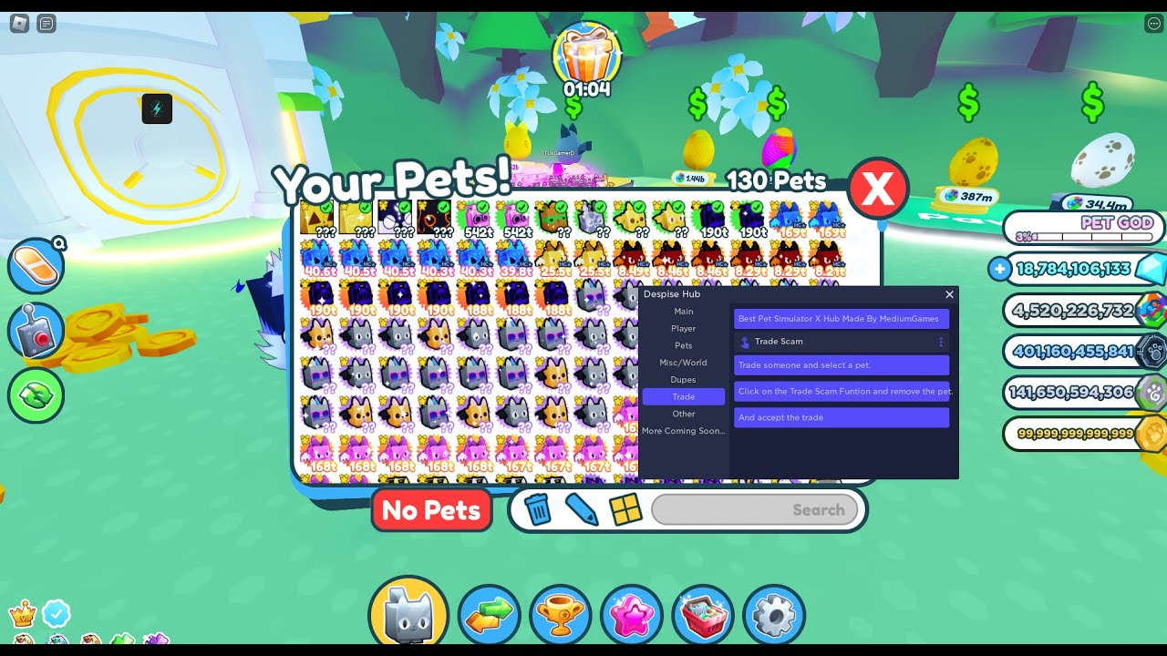 ROBLOX PET SIM TRADE SCAM SCRIPT WITH FARMING, EGG OPENER, AND PET