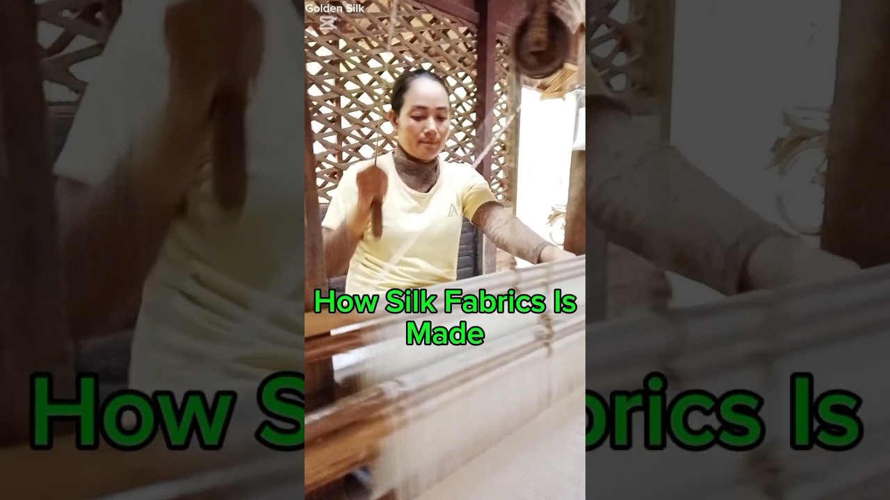 How to weaving silk fabrics - Cambodian traditional silk textiles on handloom with flying shuttle.