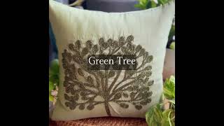 Contemporary Beaded Nature Pillow Cover – Green Tree #thehomecentric #homedecor #sofadecor #textile